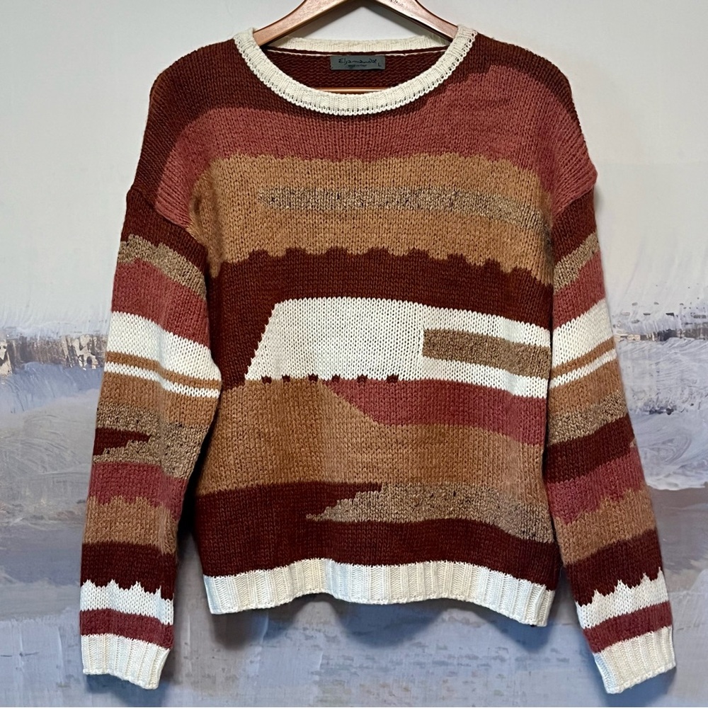 ELSAMADA Sweater Womens L Wool Alpaca Blend Colorblock Abstract Artsy Italy